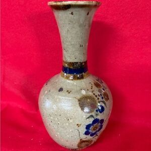 Handcrafted Ceramic Vase with Blue Floral Design